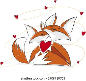 Small and cute illustrated couple of foxes. Fox made in vector with bright colors.
Rabbit in love with hearts