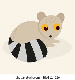 Small cute lemur hand-drawn in simple style, vector illustration for children's book, greeting card
