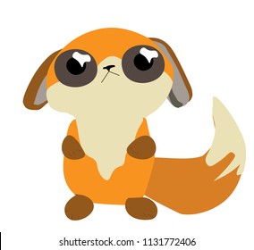 A small cute little Fox with plaintive eyes. Cartoon animals.Vector illustration.Design of t-shirts, postcards.