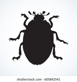 Small cute melolonthinae on white backdrop. Dark ink color hand drawn picture logo in retro style. View closeup with space for text