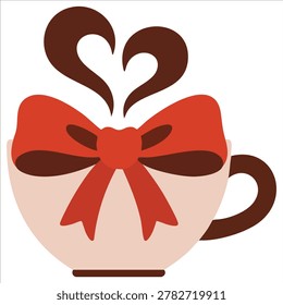 Small cute mug of coffee wrapped with ribbon and heart shaped steam vector illustration