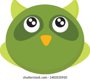 A small cute owl in green colour with large eyes , vector, color drawing or illustration.