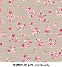 small cute pink flower seamless pattern on handwriting text background