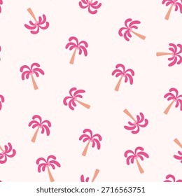 Pequeño y lindo patrón de palmera rosa sin fisuras. Diseño gráfico dibujado a mano de la camiseta del patrón de la impresión inconsútil de los objetos tropicales para el mercado de los niños como Vector 