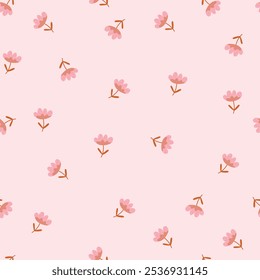 Pequenas tulipas rosa bonitinho em rosa claro 
plano de fundo, padrão perfeito.