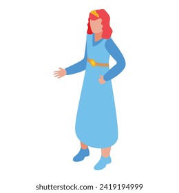 Small cute princess icon isometric vector. Beauty regal. Lady dress
