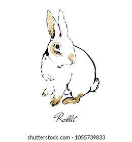 Small cute rabbit black and white with gold vector isolated for fashion design, greeting card, beautiful poster.