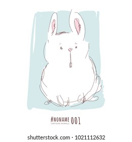 Small cute rabbit hand drawn illustration. Vector watercolor sketch