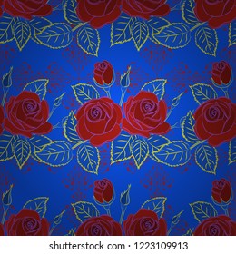 Small cute simple spring stylized rose flowers. Beautiful vector seamless pattern in small abstract violet, blue and red rose flowers. Small colorful flowers.