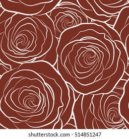 Small cute simple spring stylized rose flowers. Beautiful vector seamless pattern in small abstract brown rose flowers. Small monochrome flowers.