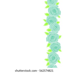 Small cute simple spring stylized rose flowers. Beautiful vector seamless pattern in vertical small abstract green rose flowers. Small colorful flowers with copy space (place for your text).