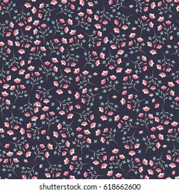 Small cute spring flower seamless pattern on dark