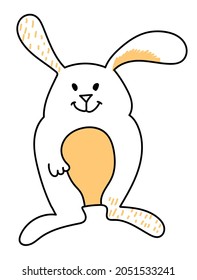 Small cute cute stylized hare drawn in line, doodle illustration, isolated on a white background