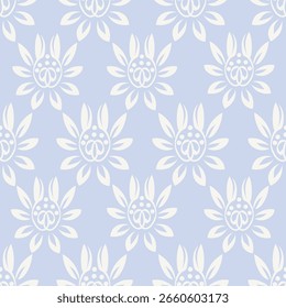 Small cute sweet white hand drawn seamless flowers on a light grey background. Designed for fabric, fashion, textile, wallpaper, gift wrapping
