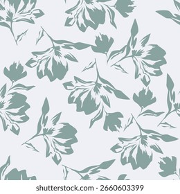 Small cute sweet white hand drawn seamless flowers on a light grey background. Designed for fabric, fashion, textile, wallpaper, gift wrapping