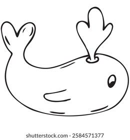 small cute whale, children s bath toy, fun bathing, cute children s black and white vector coloring, line art, outline