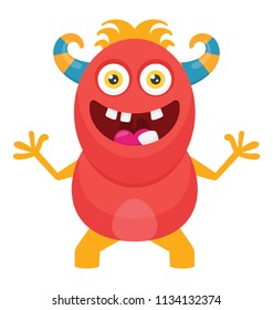 
A small cute worm shape character having horns like devil, worm devil monster 
