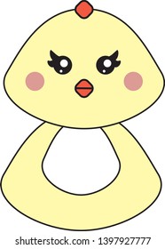 Small cute yellow chick with red beak