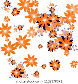 Small Daisy Flowers. Cute Small Daisies on White Background. Vector Texture for Banner, Cover, Poster. Trendy Natural Ground in Vintage Style.