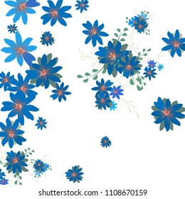 Small Daisy Flowers. Cute Little Daisies on White Background. Vector Texture for Banner, Cover, Poster. Trendy Natural Ground in Vintage Style.