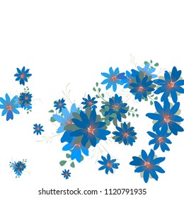 Small Daisy Flowers. Cute Little Daisies on White Background. Vector Texture for Paper, Cover, Print. Trendy Natural Ground in Vintage Style.