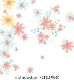 Small Daisy Flowers. Cute Little Daisies on White Background. Vector Texture for Paper, Cover, Print. Trendy Natural Ground in Vintage Style.