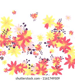 Small Daisy Flowers. Cute Tiny Daisies on White Background. Vector Texture for Banner, Cover, Poster. Trendy Natural Ground in Vintage Style.