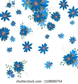 Small Daisy Flowers. Delicate Small Daisies on White Background. Vector Texture for Banner, Card, Poster. Trendy Natural Ground in Vintage Style.