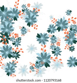 Small Daisy Flowers. Delicate Small Daisies on White Background. Vector Texture for Print, Card, Poster. Trendy Natural Ground in Vintage Style.