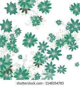 Small Daisy Flowers. Delicate Small Daisies on White Background. Vector Texture for Banner, Cover, Poster. Trendy Natural Ground in Vintage Style.