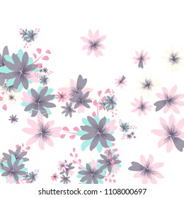 Small Daisy Flowers. Delicate Tiny Daisies on White Background. Vector Texture for Banner, Card, Poster. Trendy Natural Ground in Vintage Style.