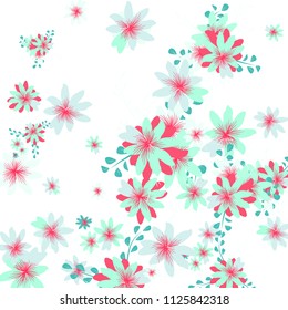 Small Daisy Flowers. Gentle Small Daisies on White Background. Vector Texture for Banner, Cover, Poster. Trendy Natural Ground in Vintage Style.