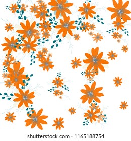 Small Daisy Flowers. Gentle Little Daisies on White Background. Vector Texture for Banner, Cover, Poster. Trendy Natural Ground in Vintage Style.