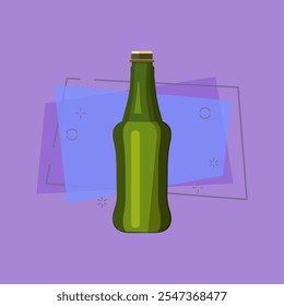 Small dark green bottle illustration. Beer, drinking, soda, alcohol. Drinking concept. Vector illustration can be used for topics like beverage, bar, super market