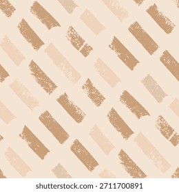 Pequeno traço boho nu bege linhas diagonais padrão sem costura. Projeto de padrão de superfície geométrica orgânica artesanal. Mão desenhado tons neutros estrias textura. Vetor repetir boho bebê fundo.