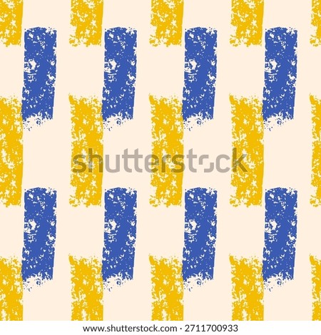 Small dash crayon pastel lines seamless pattern. Surface pattern design geometric blue, yellow handmade motif. Hand drawn mini streaks texture. Vector repeat background illustration.