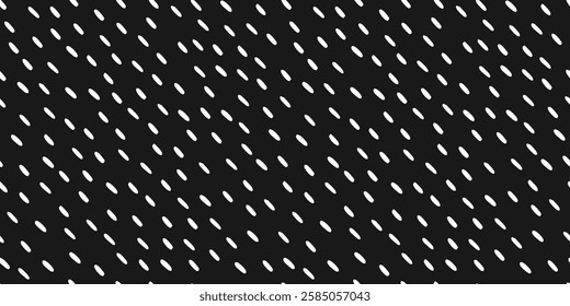 Small Dash or Dots Pattern. Ink abstract shapes. Seamless pattern with diagonal crayon lines. Scandinavian style. Vector Illustration on black background.