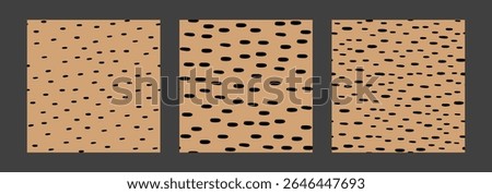 Small Dash or Dots Pattern. Ink abstract shapes. Seamless pattern with horizontal crayon lines. Scandinavian style. Set of Vector Illustration on beige background.