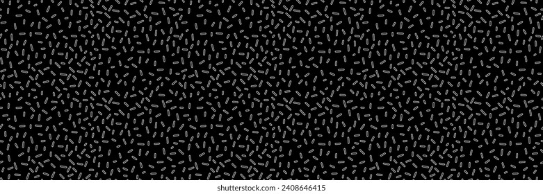 Small dash monochrome seamless pattern. Scattered organic line element on black background. Vector illustration for textile, wallpaper, decor. 