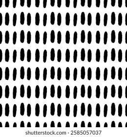 Small Dash Pattern. Black doodle ornament. Seamless pattern on white background. Memphis style. Simple Vector Illustration.