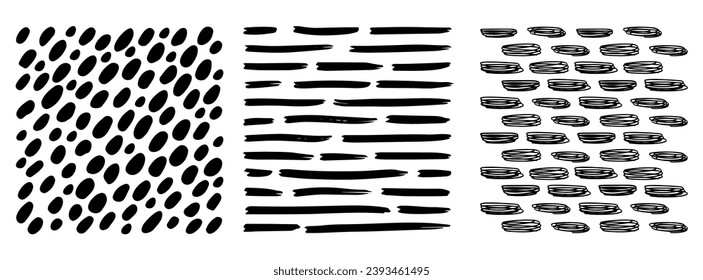 Small dash pattern Dotted lines texture. Black and white vector hatching doodle organic shapes Short line dashes Brush hand drawn random strokes Fashion simple graphic retro print design Illustration