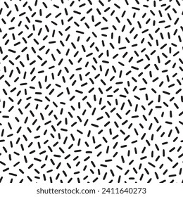 Small dash pattern on white background. Hand drawn small black dash seamless pattern. Simple minimal abstract, geometric texture design seamless background. Vector illustration