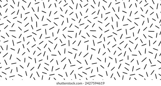 Small dash pattern on white background. Hand drawn small black dash seamless pattern. Simple minimal abstract, geometric texture design seamless background. Vector illustration