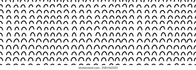 Small dash pattern on white background. Hand drawn small black dash seamless pattern with arches and arcs. Simple minimal abstract, geometric texture design seamless background. Vector illustration