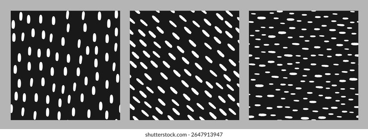 Vetor De Padrão De Traço Pequeno. Textura de linhas pontilhadas. Conjunto de padrão sem emenda retrô com borrifadas à mão. Estilo Memphis.