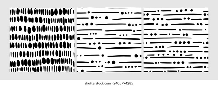 Small dash patterns set. Seamless minimal dash pattern, small elements