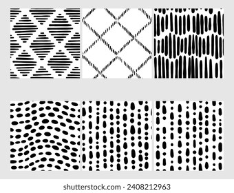 Small dash patterns set. Seamless minimal dash pattern, small elements