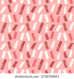 Small dash pink coquette random vertical lines seamless pattern. Surface pattern design organic uneven geometric makeup lipstick swatches girly stencil. Hand drawn vector whimsical romantic texture.