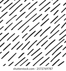 Small dash rain seamless pattern. Abstract black and white background. Texture is used for wrapping paper, fabric, wallpaper, and web. Seamless pattern with black diagonal lines. Vector illustration