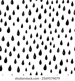 Small dash seamless pattern. Abstract background. Black and white autumn doodle texture with hand drawn raindrops. Vector Illustration